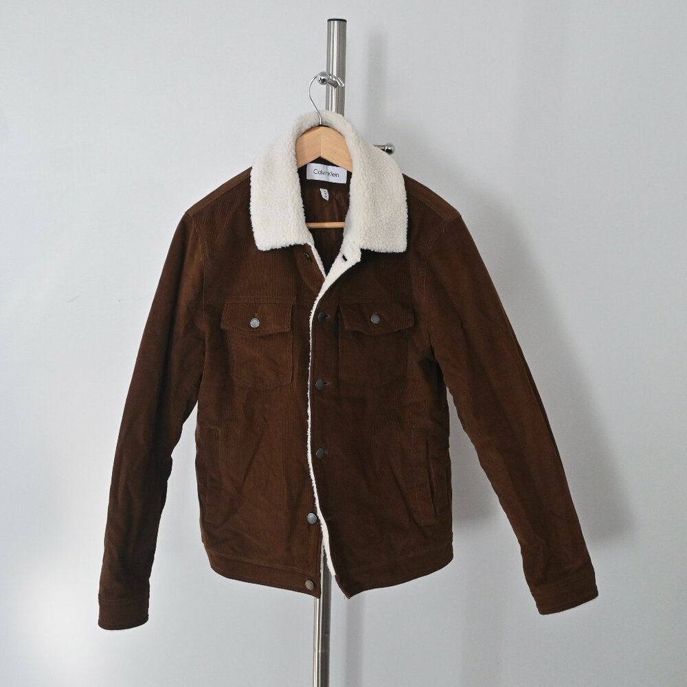 CALVIN KLEIN - Tan/Brown Corduroy Jacket with White Sherpa Collar - Mens MEDIUM